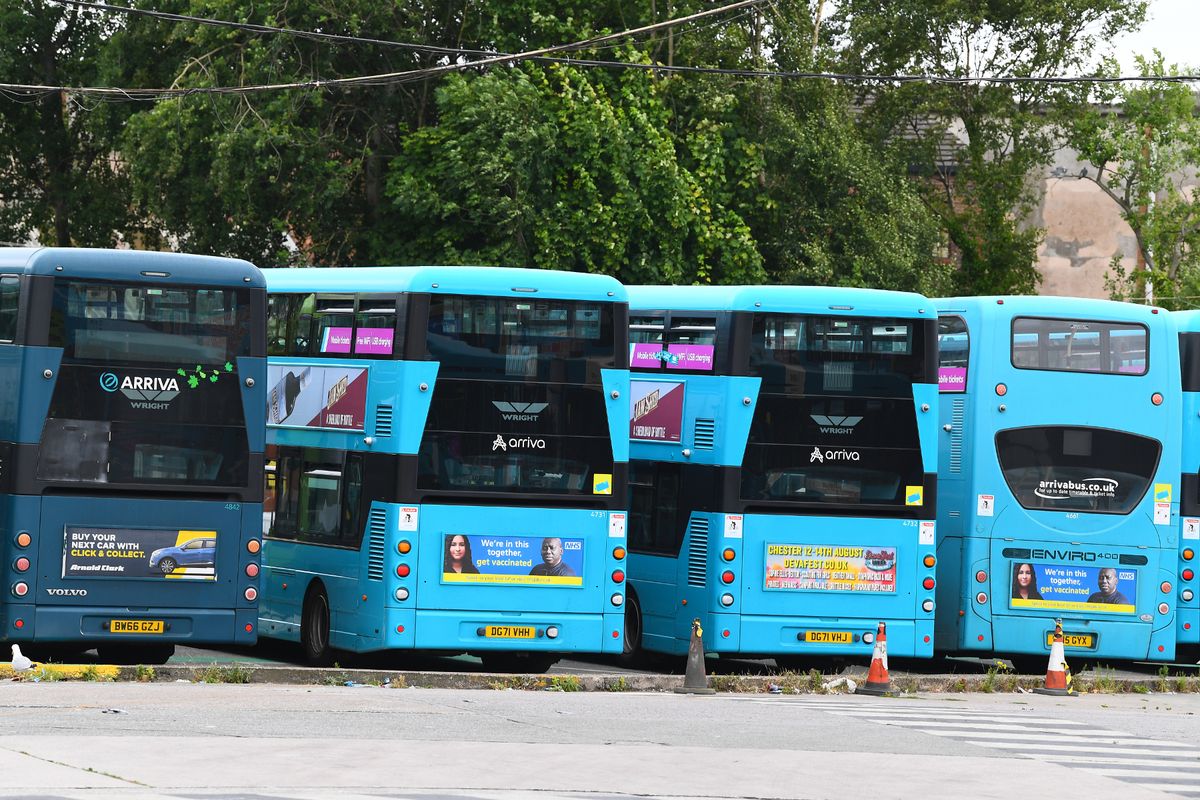 Arriva buses at the Merseyside bus depot on Green Lane in Old Swan