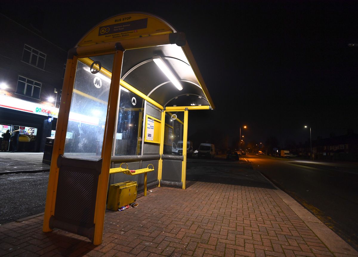 An empty bus stop on Western Avenue in Speke after services were suspended in the area last month