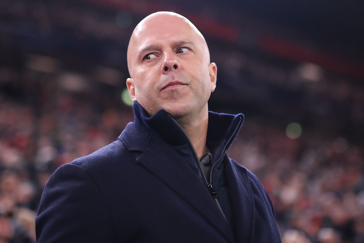 Liverpool manager Arne Slot looks on before the UEFA Champions League 2025/26 League Phase MD8 match between Liverpool FC and Qarabag FK at Anfield on January 28, 2026 in Liverpool, England.