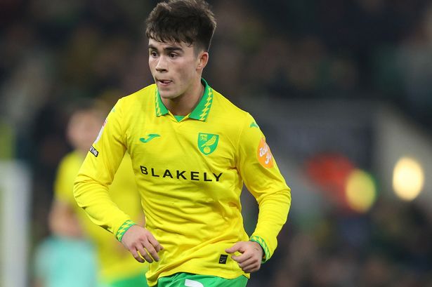 Harry Amass on the ball for Norwich. 