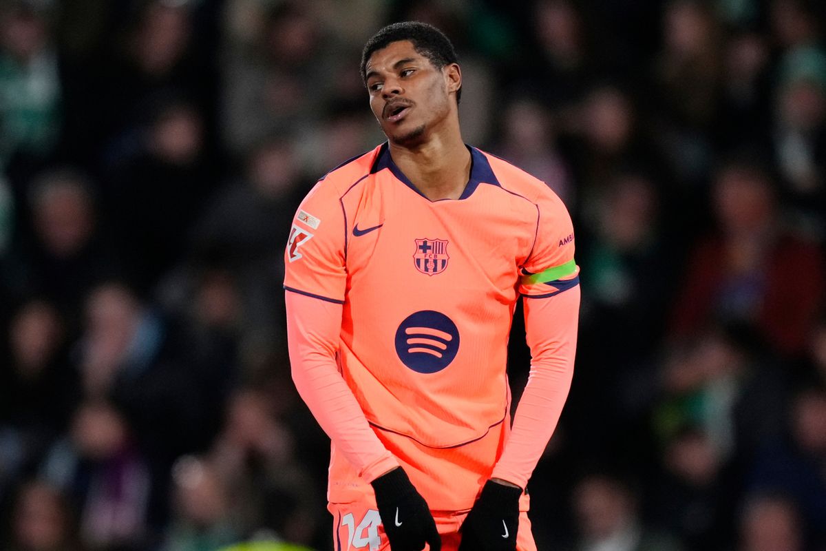 Barcelona's Marcus Rashford reacts during a Spanish La Liga soccer match between Elche and Barcelona