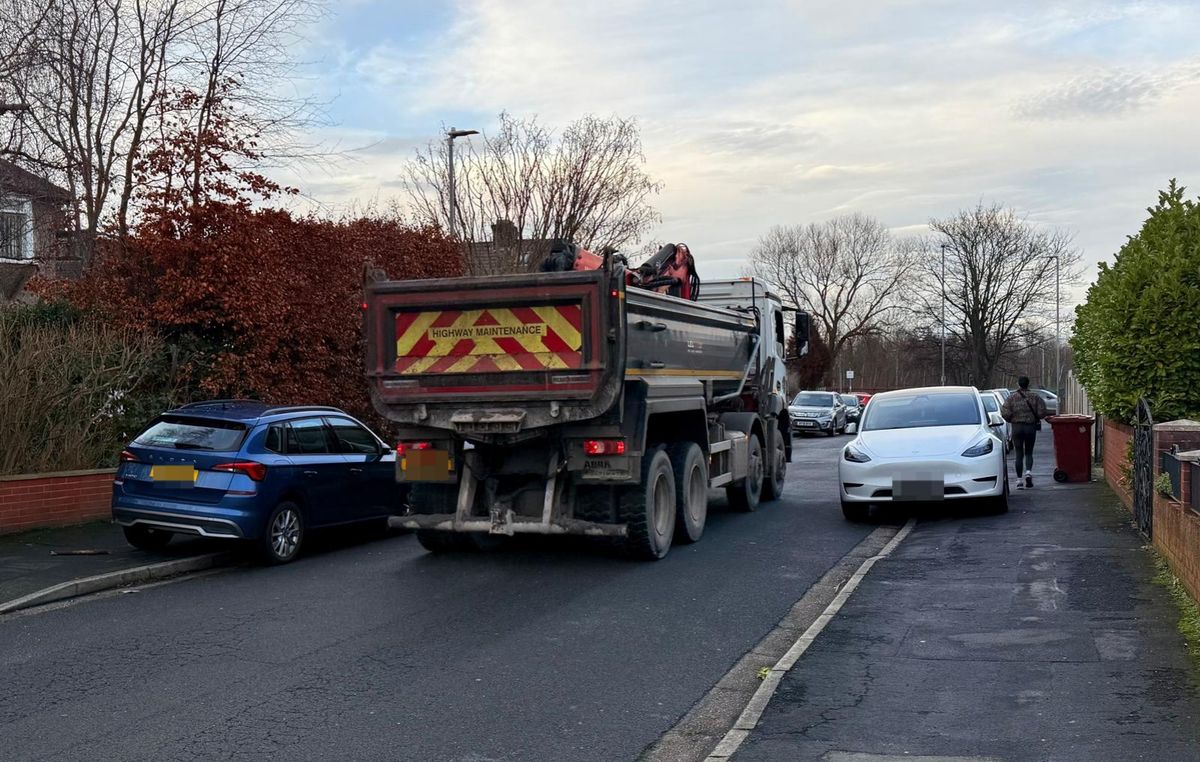 HGV truck driving through Blackburne Drive, Halewood