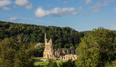 St Michaels Church in the evening sun in the village of Coxwold, Hambleton, North Yorkshire, circa 1985.