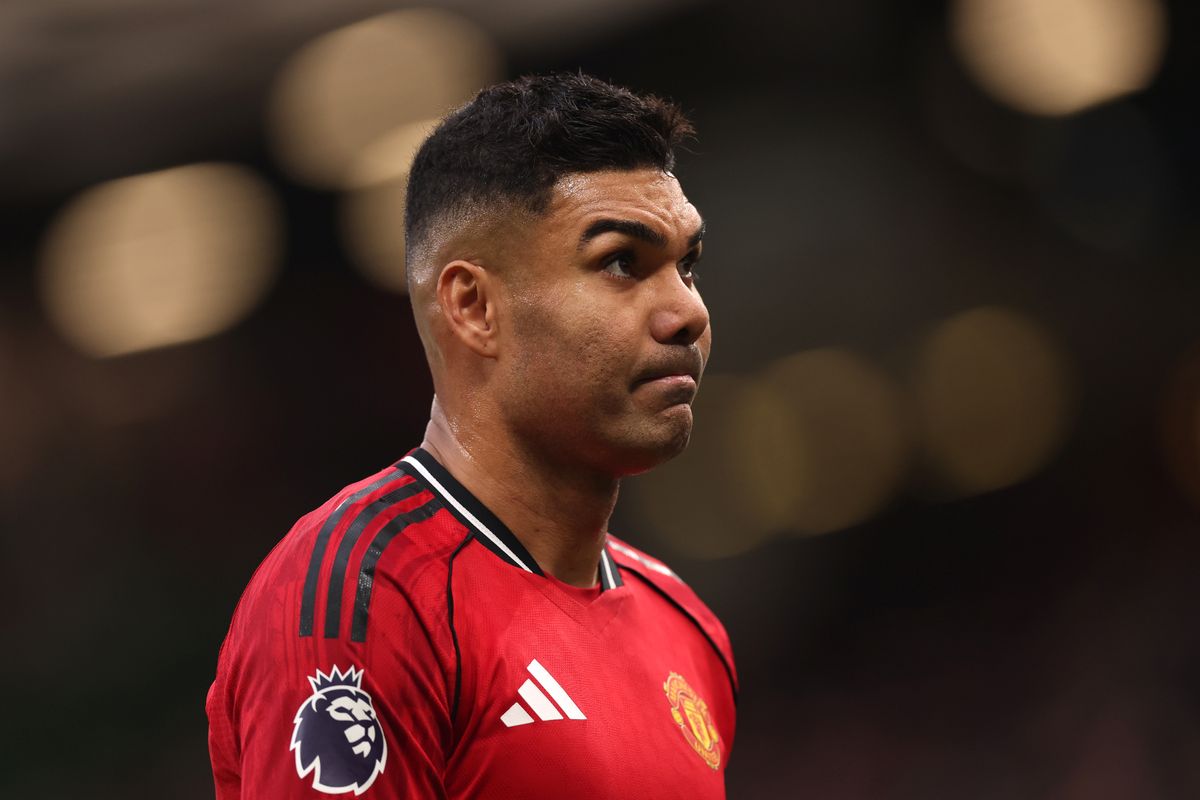 Casemiro of Manchester United looks on during the Premier League match between Manchester United and Fulham at Old Trafford