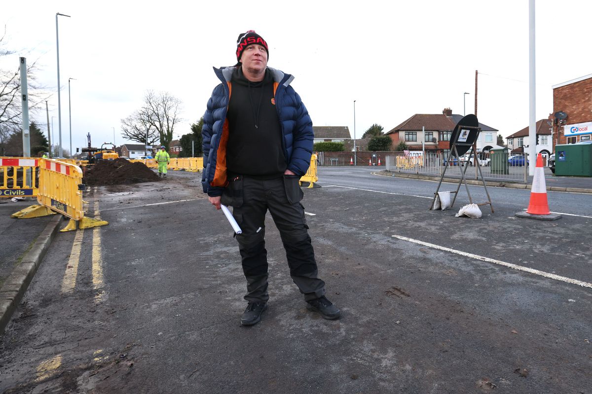 Installation of wide cycle lanes around Higher Road in Halewood. Pictured resident Paul Whiteside