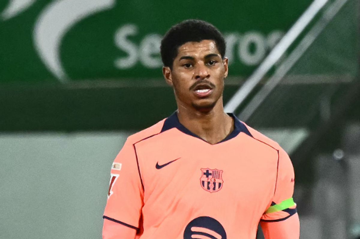 Barcelona's English forward #14 Marcus Rashford attempts to score during the Spanish league football match between Elche CF and FC Barcelona