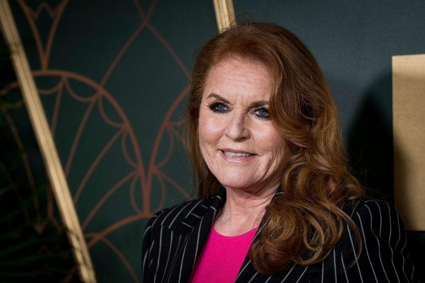 Sarah Ferguson poses for photographers upon arrival at the UK premiere of the film 'Marlowe' in London, Thursday, March 16, 2023.