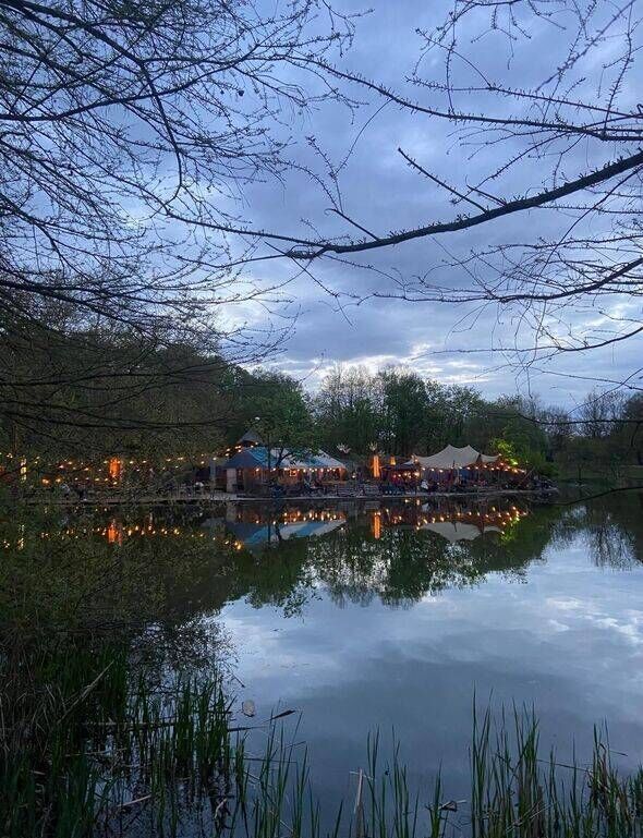 View of German mountains from nearby train tracks.