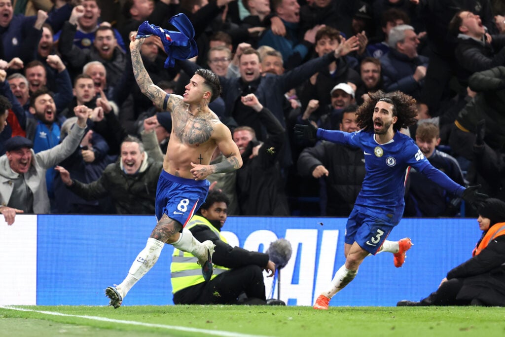 Enzo Fernandez celebrates during Chelsea v West Ham United - Premier League