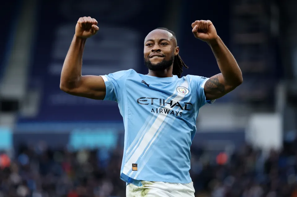 Antoine Semenyo celebrates scoring for Manchester City