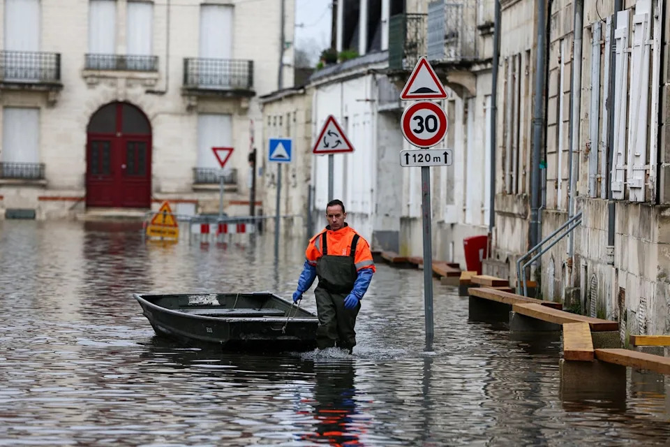 The Charente river burst its banks, bringing flooding to Saintes (pictured, Wednesday) (AFP via Getty Images)