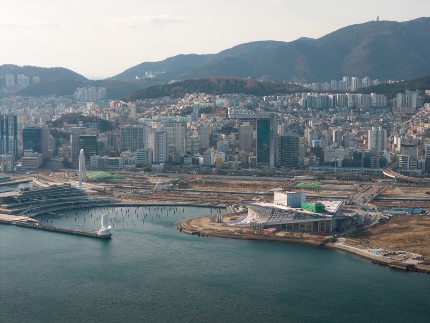 Aerial view of Busan Opera House by Snøhetta