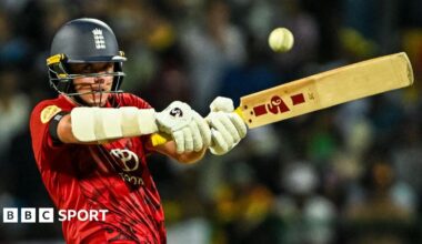 Sam Curran plays a shot for England against Sri Lanka