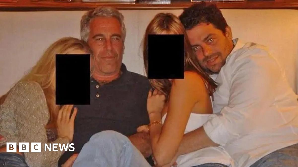 Brett Ratner and Jeffrey Epstein embrace women as they sit on a sofa together in an undated photo