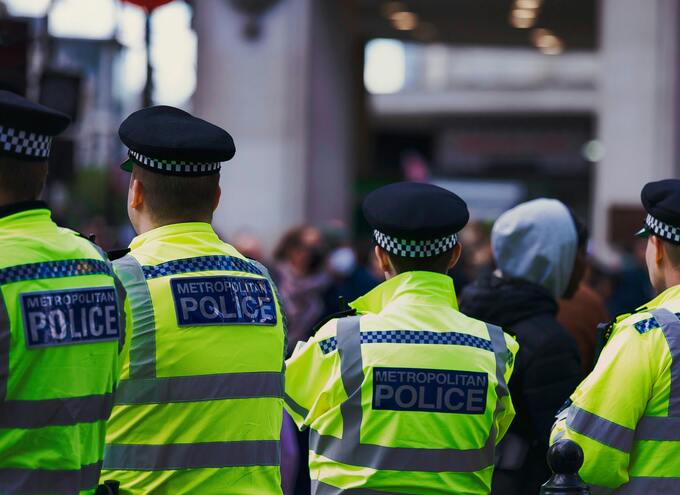 Metropolitan police officers on a London street.