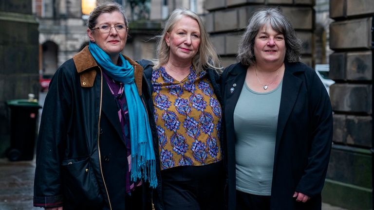 Ms Smith, Ms Calder and Ms Budge ahead of proceedings. Pic: PA