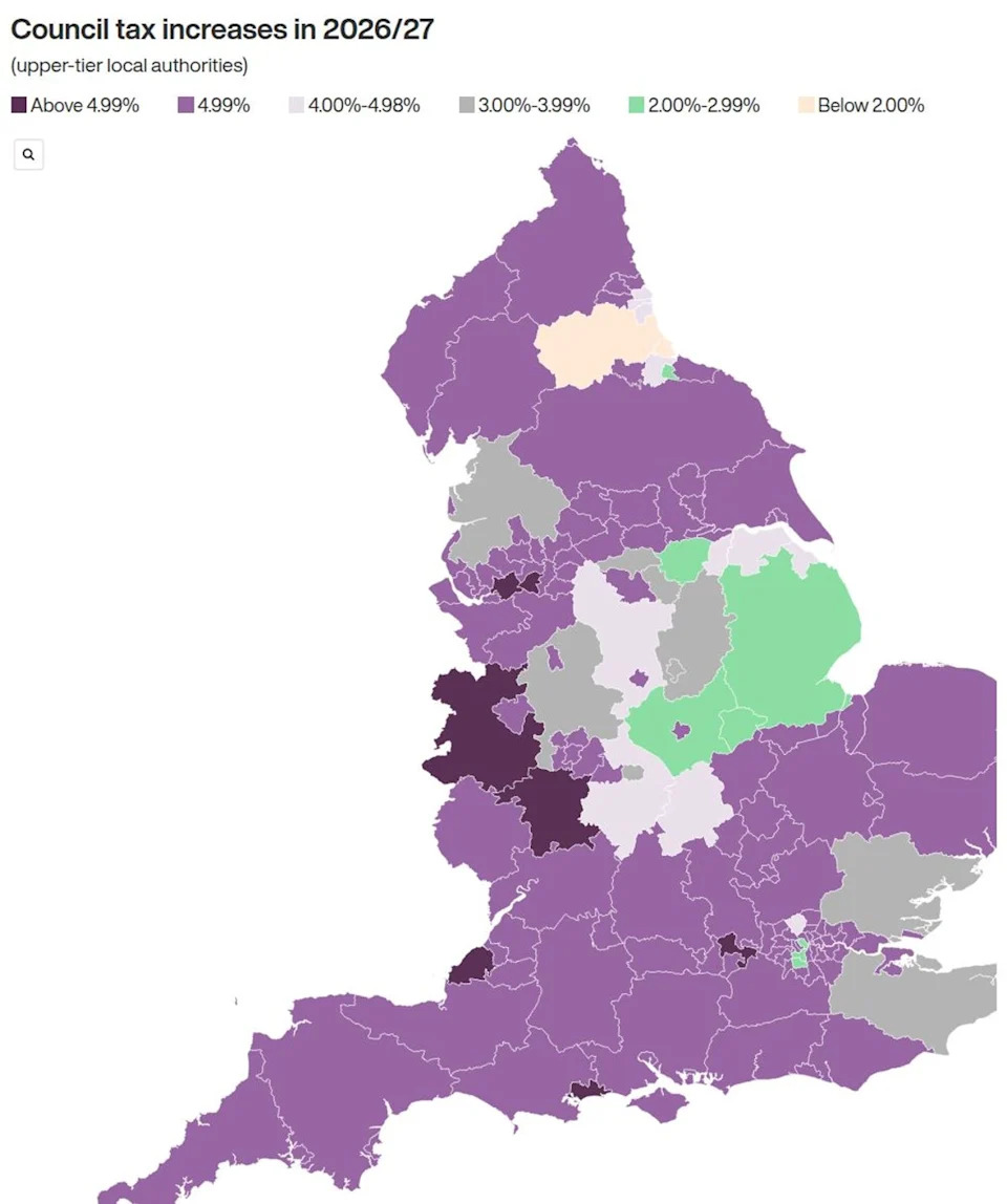 How much council tax is increasing across England