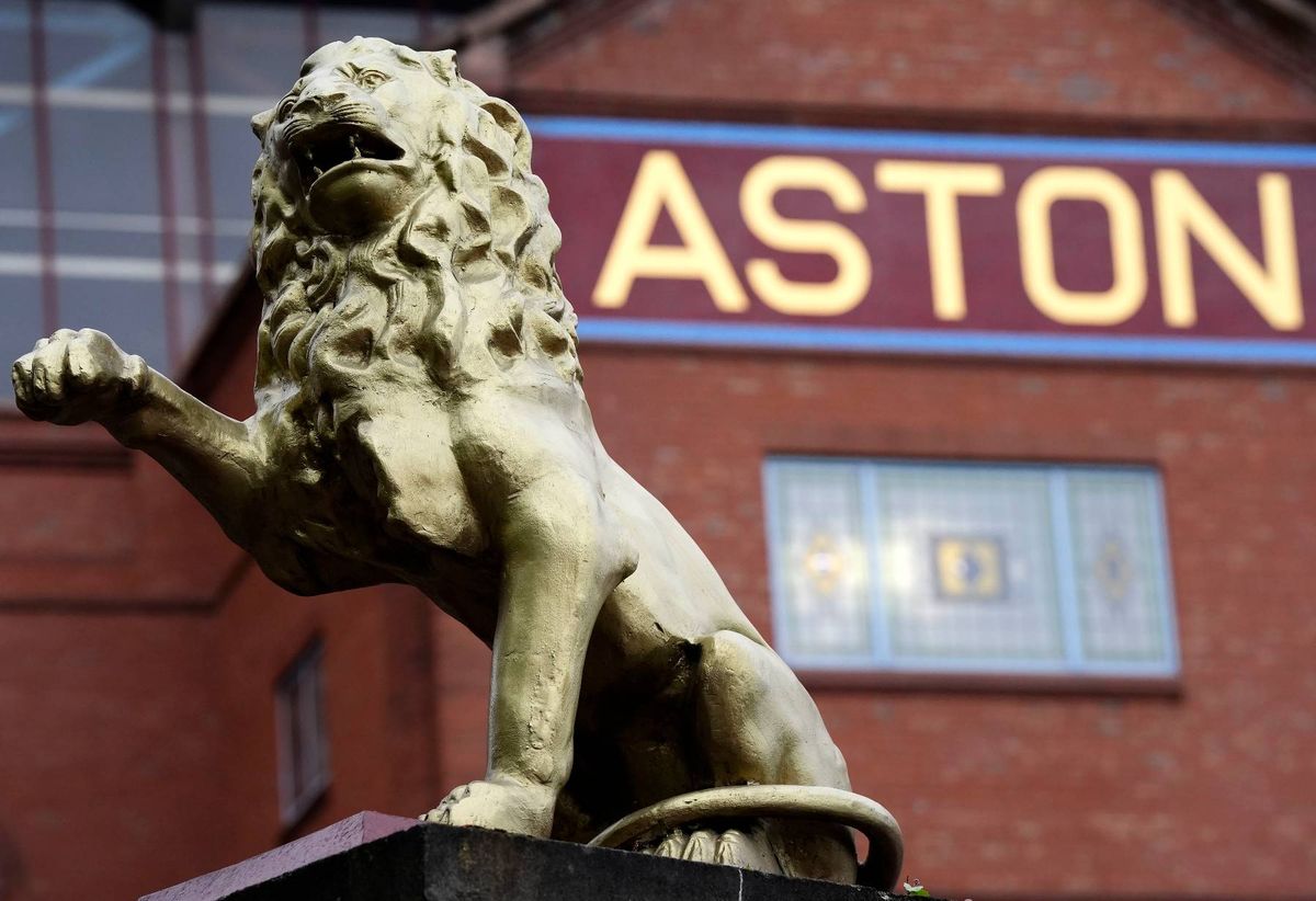 A statue of a lion on the stadium gates ahead of the UEFA Europa League quarter-final second leg match at Villa Park, Birmingham. Picture date: Picture date: Thursday April 16, 2026. PA Photo. Photo credit should read: Nick Potts/PA Wire.