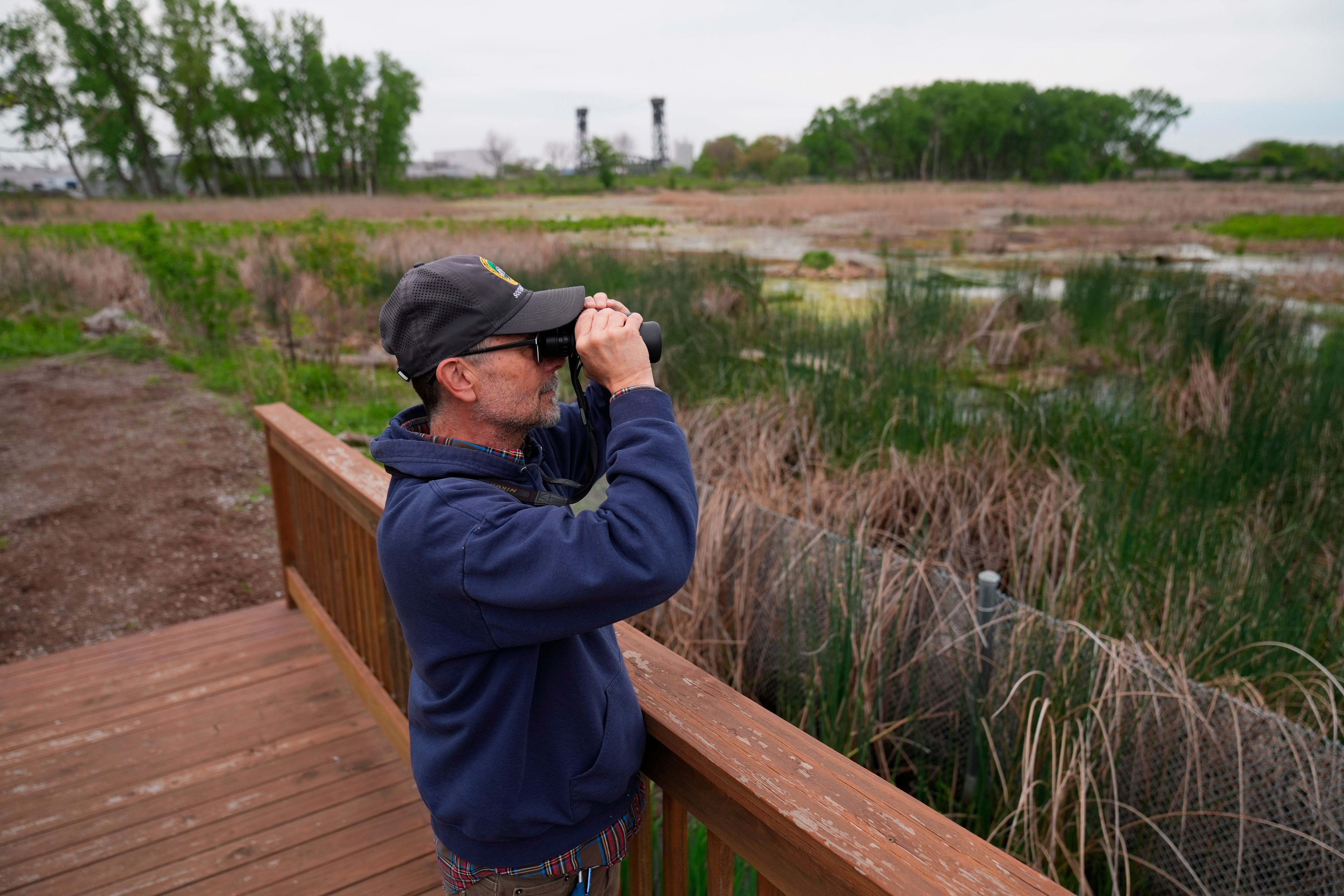 Supervisor Stephen Bell stands in Park No. 597, where a pair of bald eagles are raising two eaglets