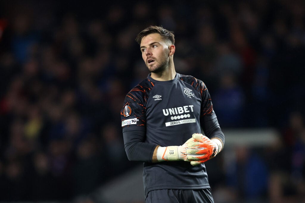 Jack Butland looks on.