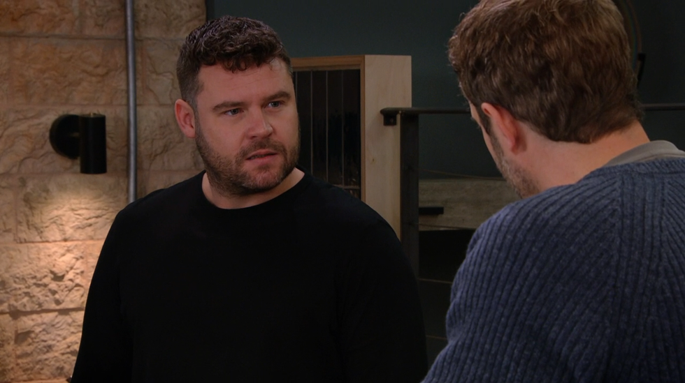 Emmerdale, Aaron Dingle, John Sugden emmerdale, aaron dingle chatting to john sugden