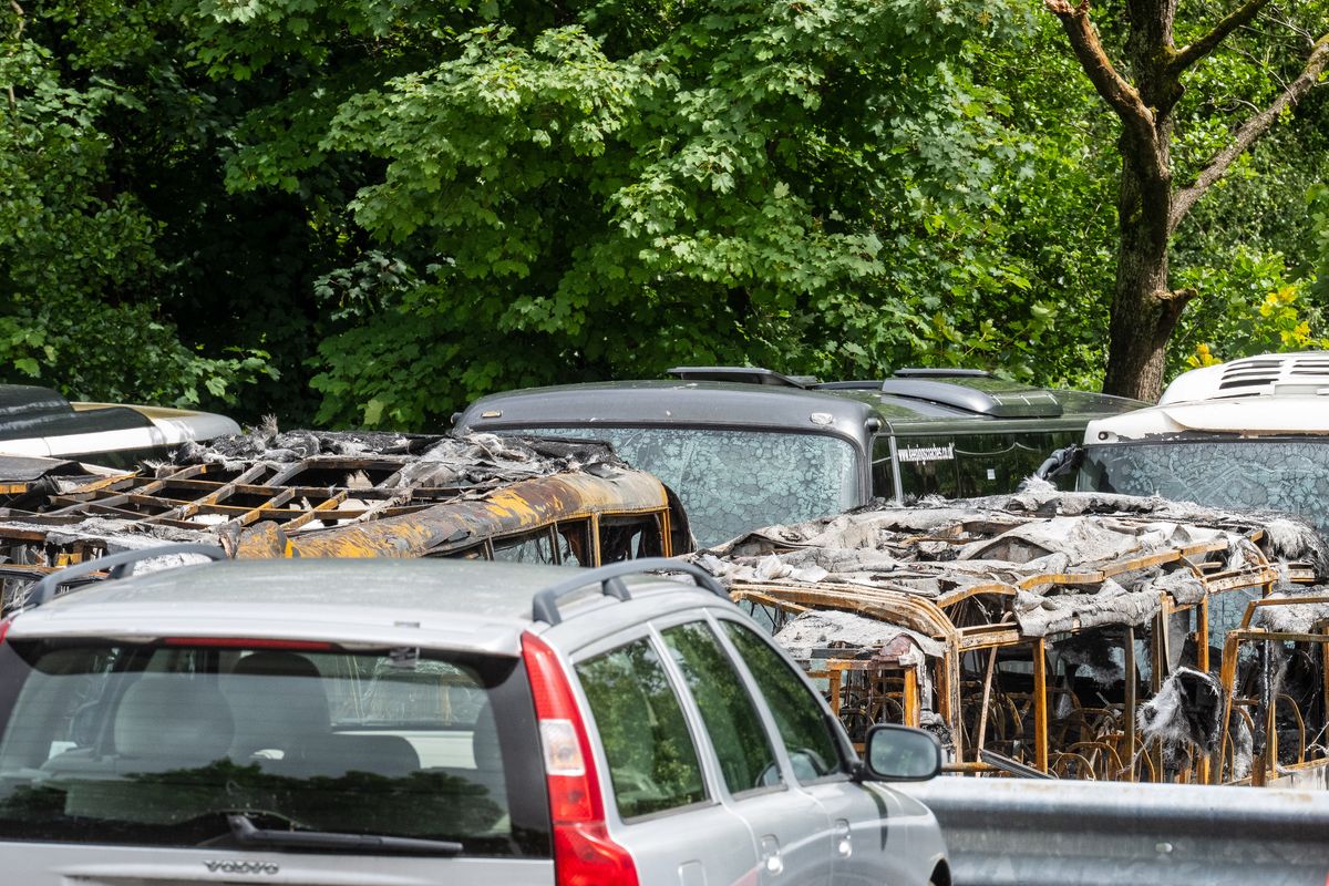 Fire-damaged buses
