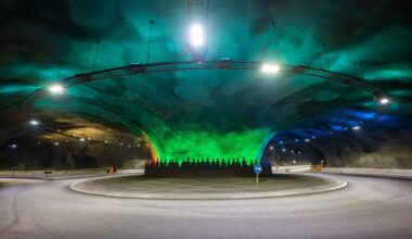 Underwater roundabout in the Eysturoy Tunnel, featuring modern engineering and design, credit Getty Images