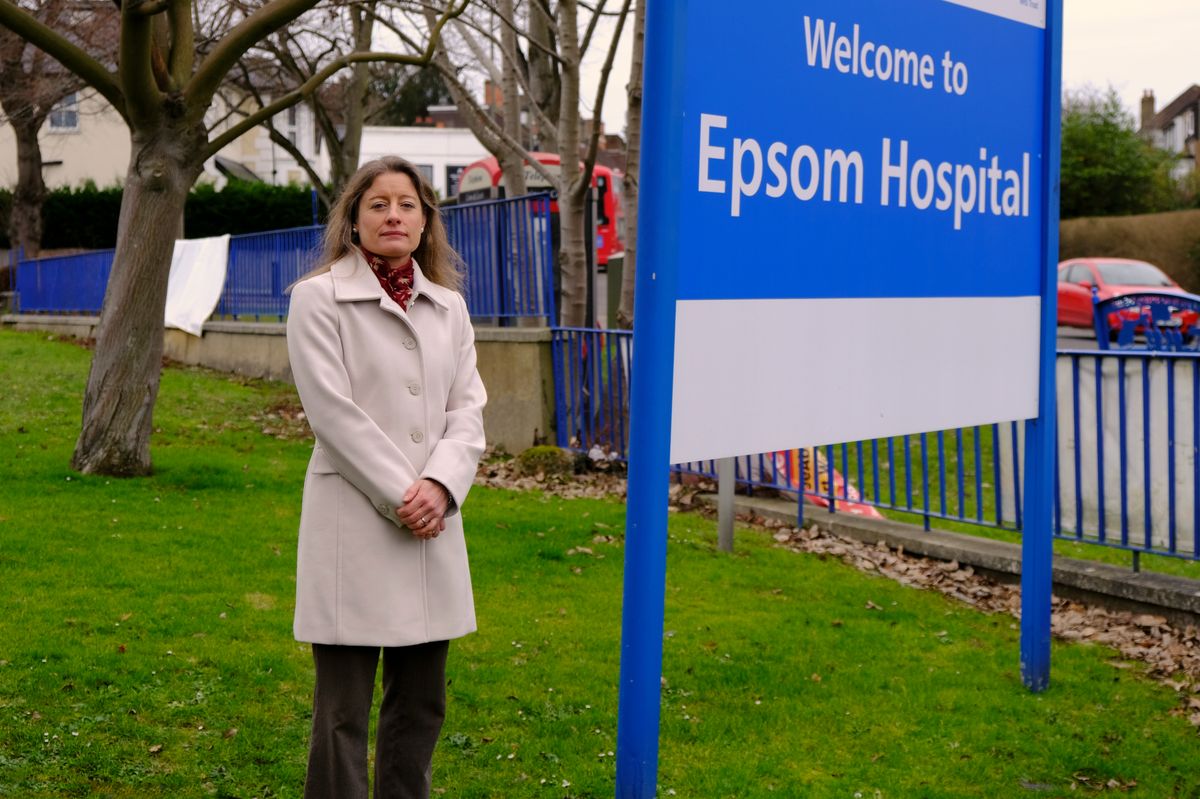Liberal Democrat MP for Epsom & Ewell, Helen Maguire standing outside Epsom Hospital. The MP has previously called for further funding from the Government to support the hospital