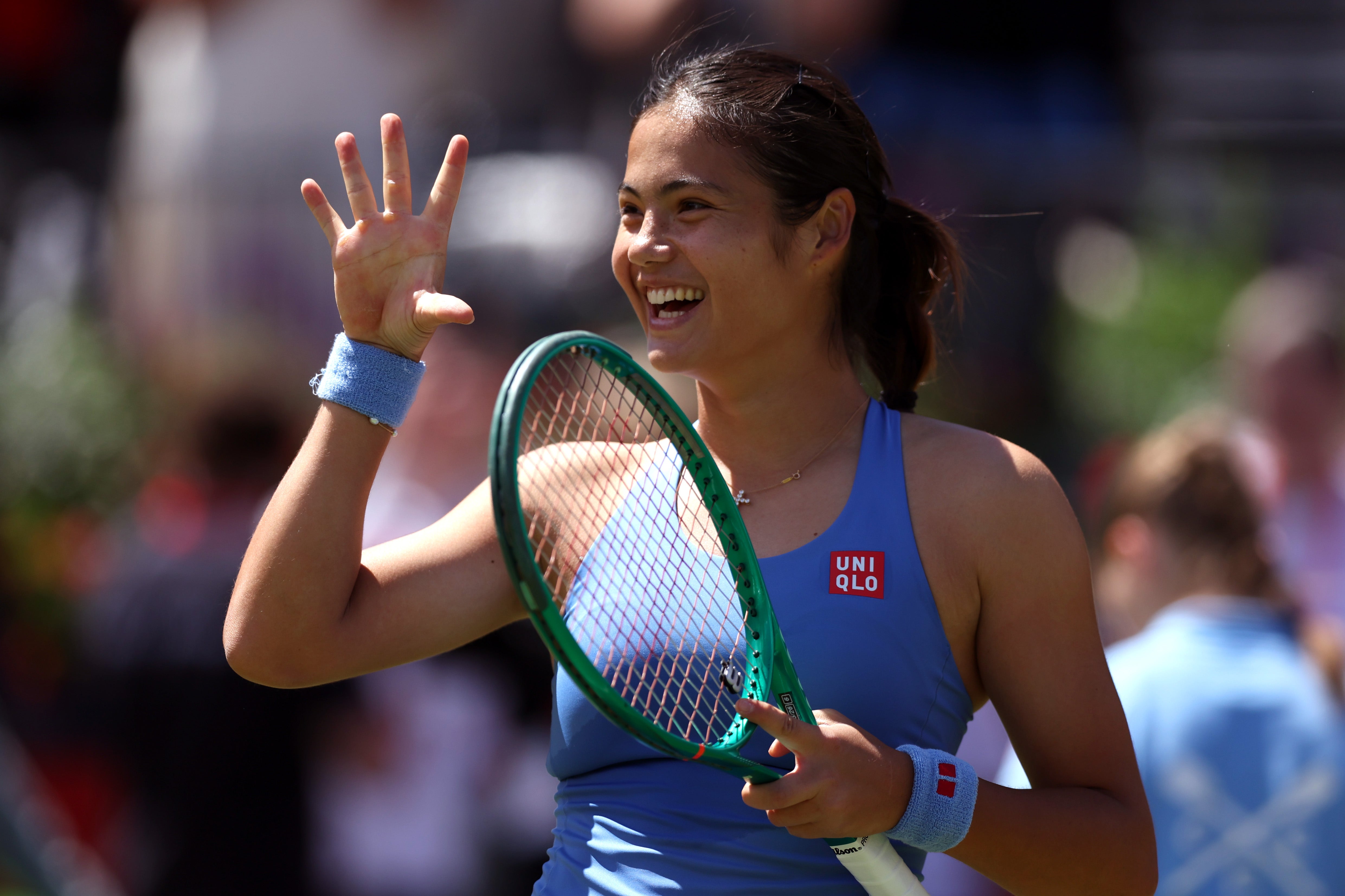 Emma Raducanu celebrates victory over Anna Blinkova