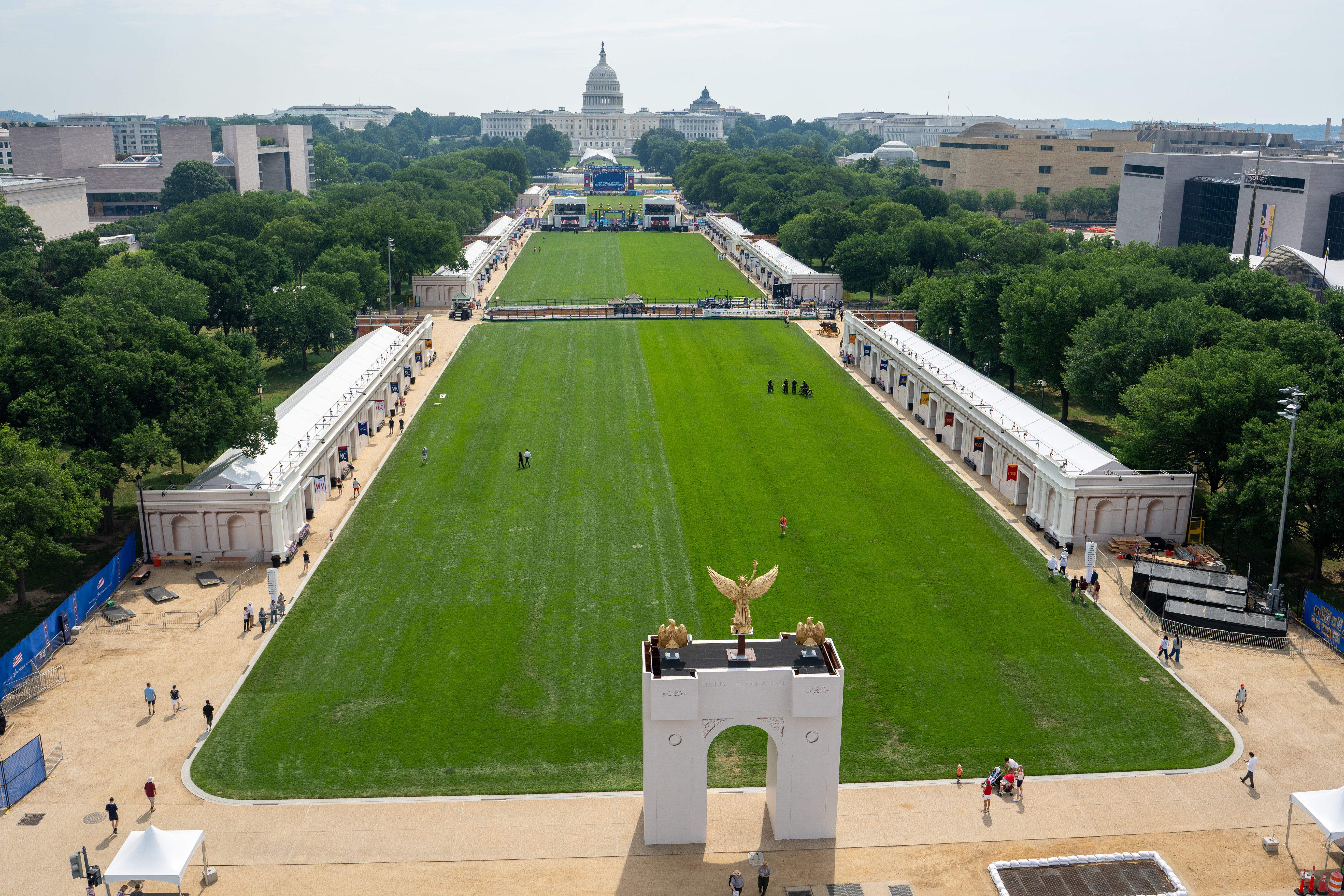 A small-scale replica of Donald Trump's proposed 250-foot-tall 