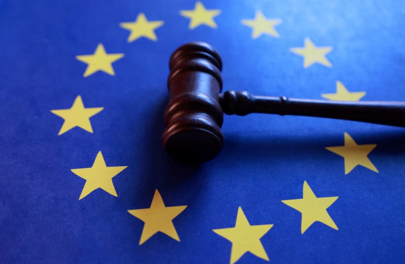 A EU flag and a court gavel are seen in this illustration taken September 12, 2025.