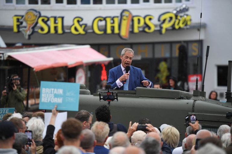 Farage addresses local voters at Clacton Pier during a previous campaign visit