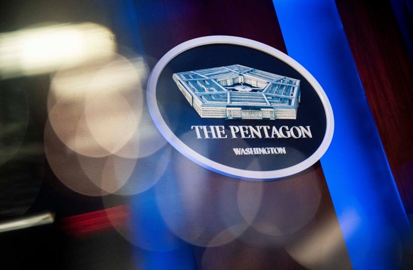  The Pentagon logo is seen behind the podium in the briefing room at the Pentagon in Arlington, Virginia, US, January 8, 2020.