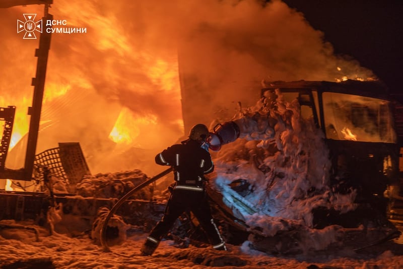 Firefighters in Sumy (Ukrainian Emergency Service/AP)