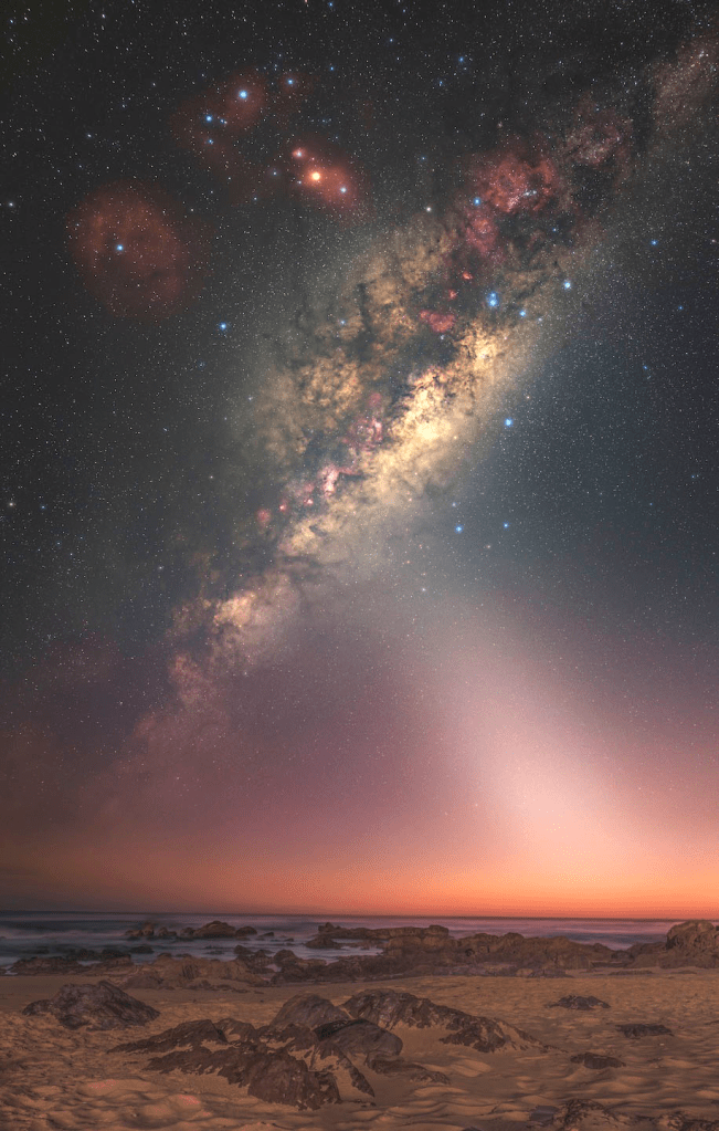 

"Milky Way and Zodiacal Light", Lucy Yunxi Hu, Honorable Mention, Nightscapes (International) Category, David Malin Awards 2026
