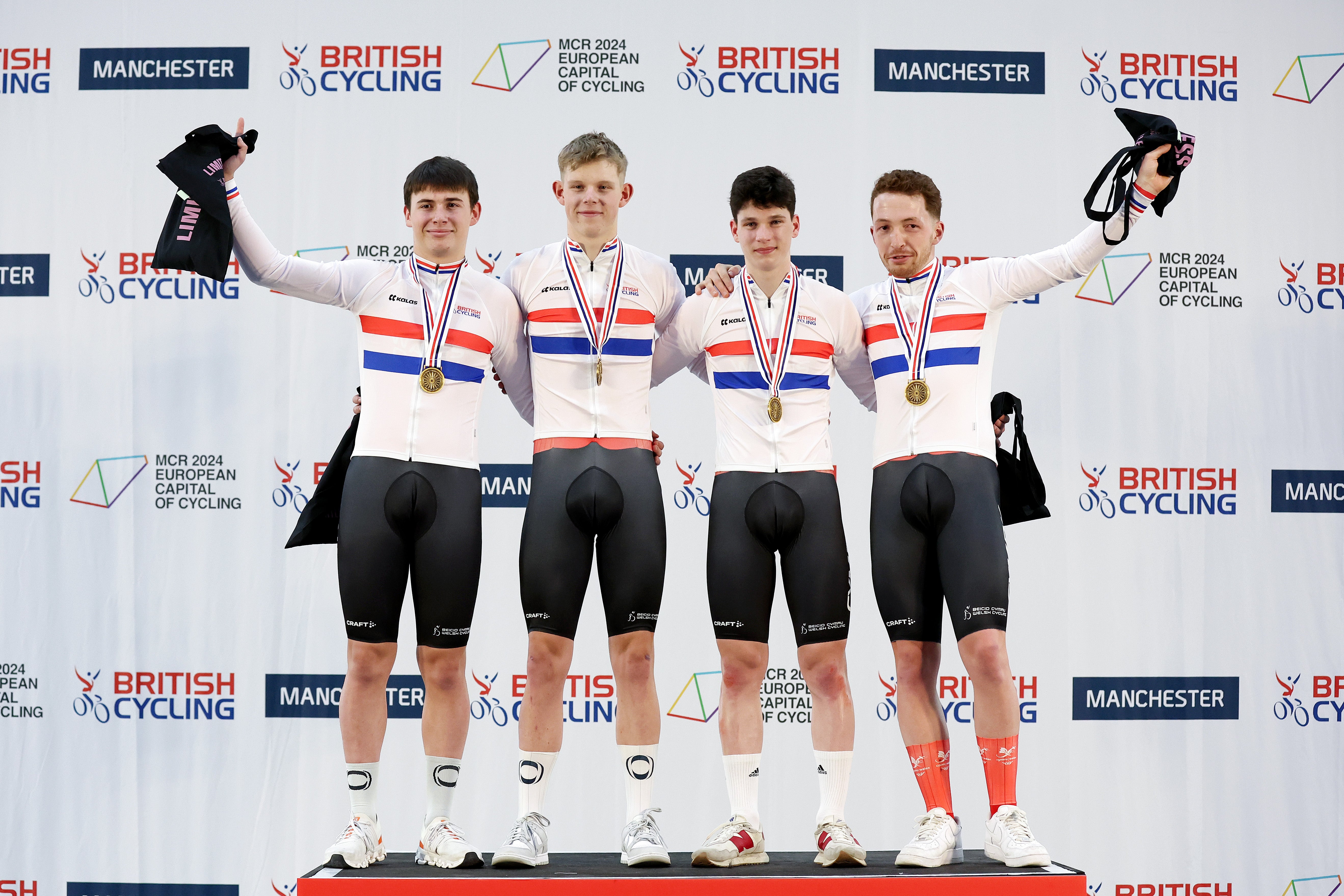 Finlay Tarling (second left) rode for the Great Britain Cycling Team and NSN Development