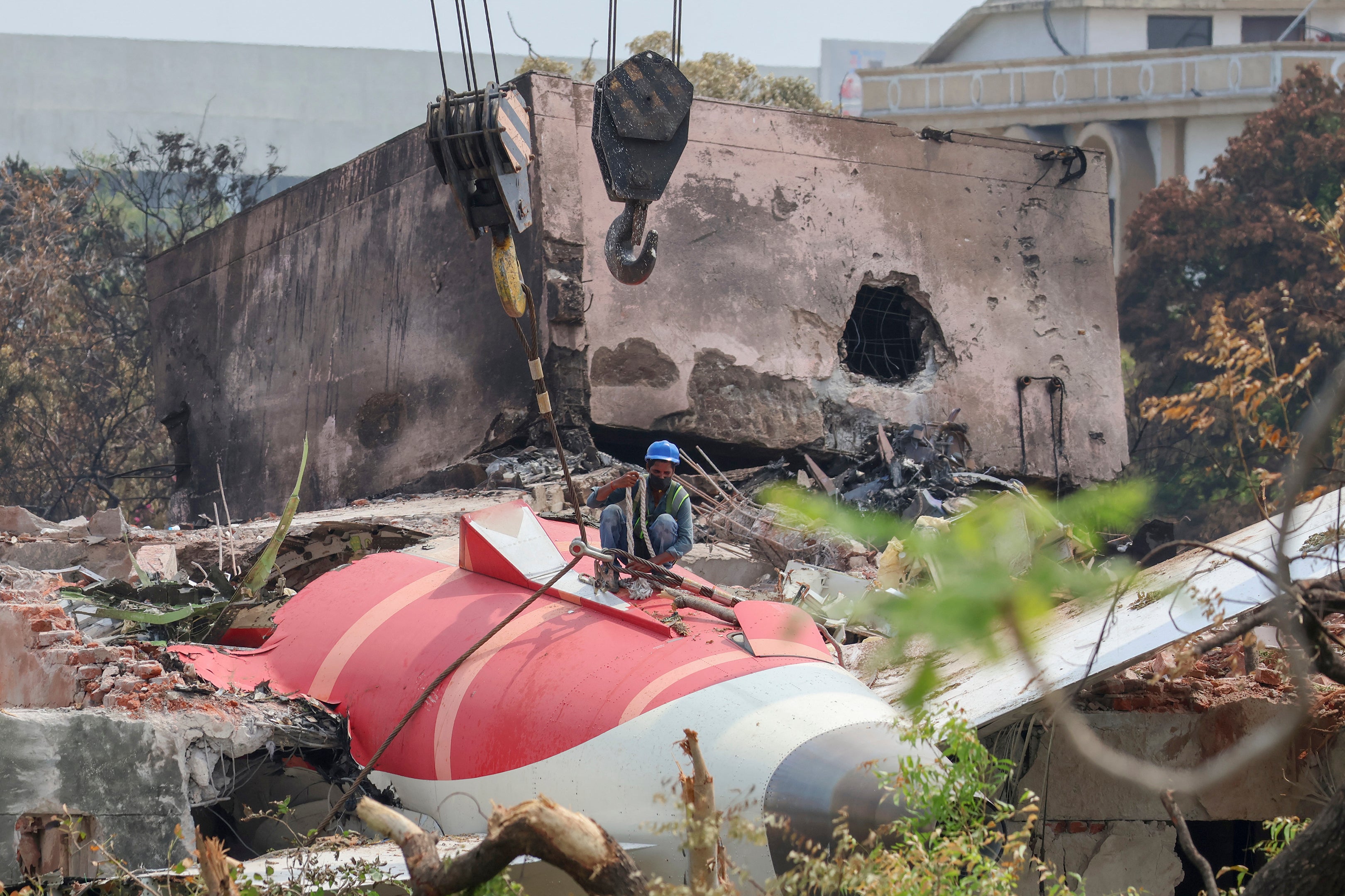 The wreckage of an Air India aircraft that crashed in Ahmedabad, India, on 14 June 2025