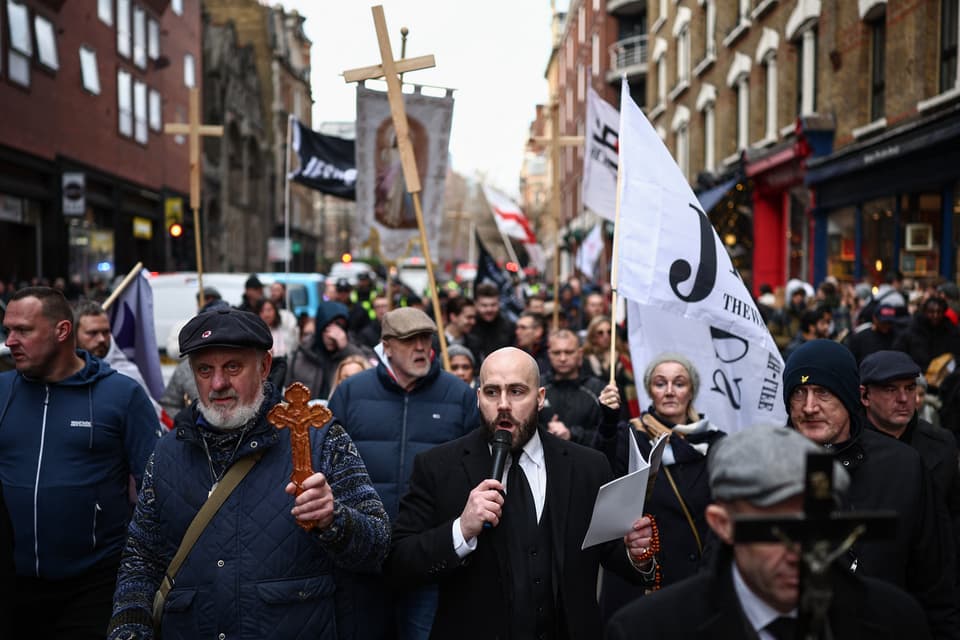 <p>The UK Independence Party (UKIP), led by Nick Tenconi (centre), organised a "Walk With Jesus" march in London earlier this year</p>