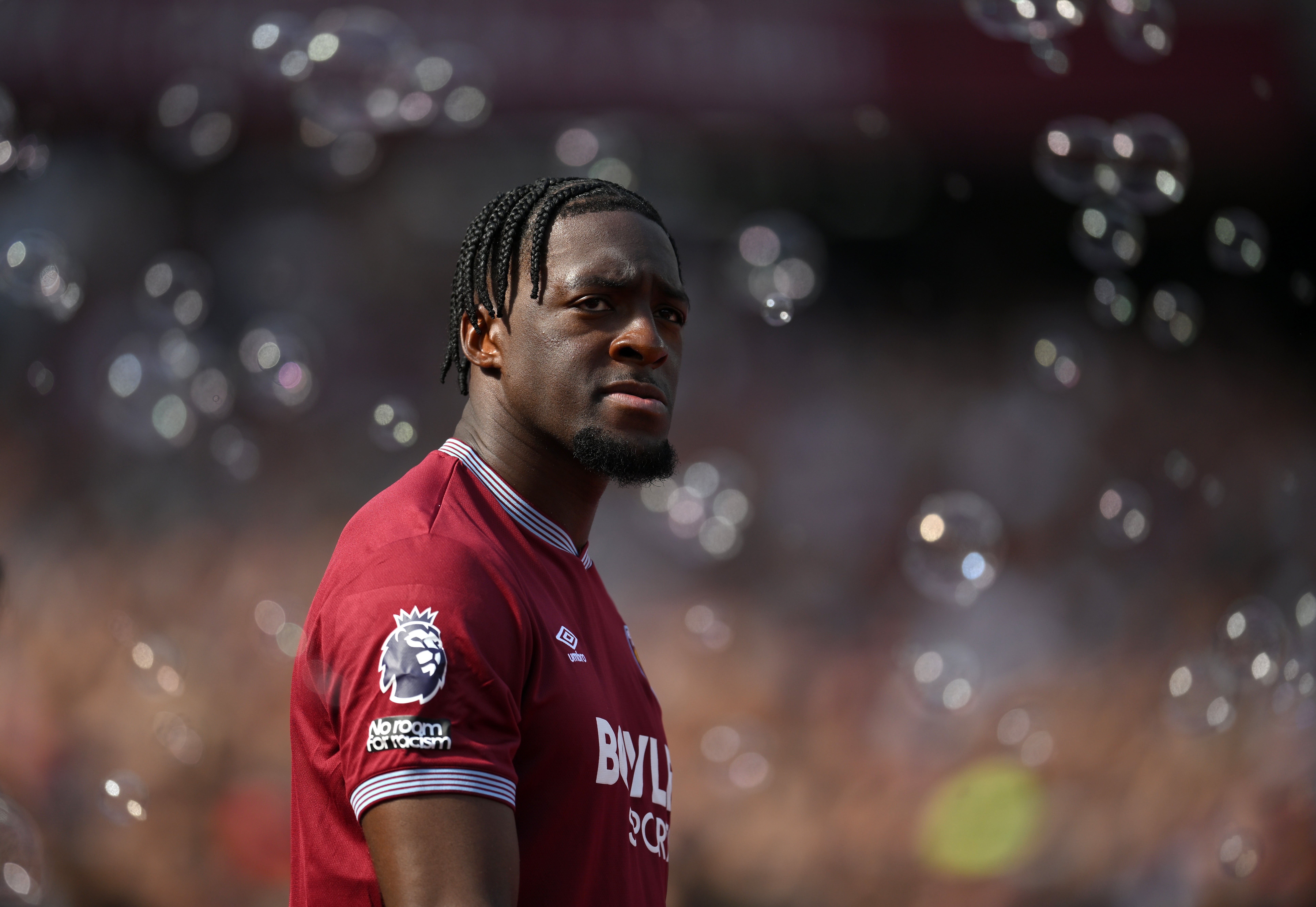 Axel Disasi looks on during his time with West Ham last season