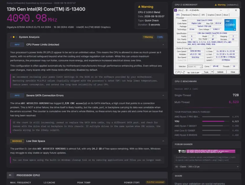 CPU-Z 3.01 released with new PC health checks and Validator V3