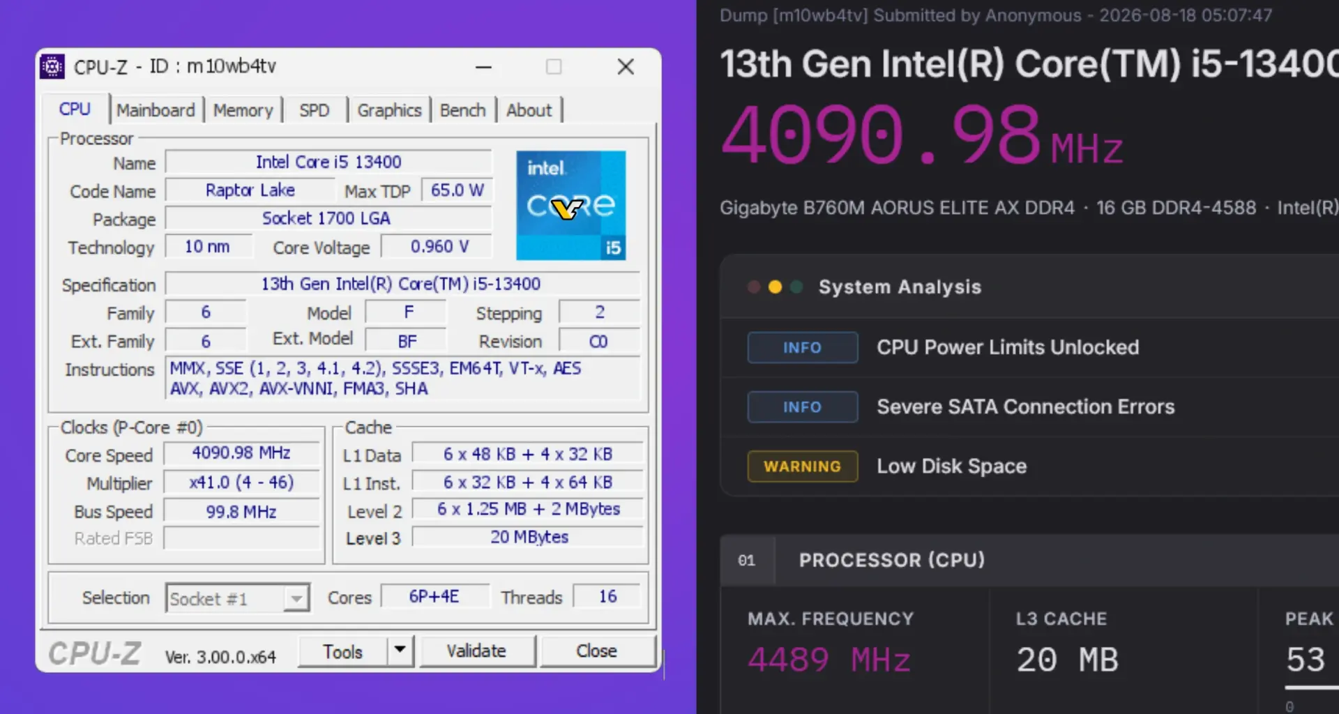CPU-Z 3.01 released with new PC health checks and Validator V3