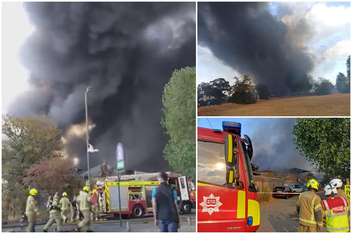 Mitcham fire: 125 firefighters battle huge blaze in south London as smoke billows across sky - London Evening Standard