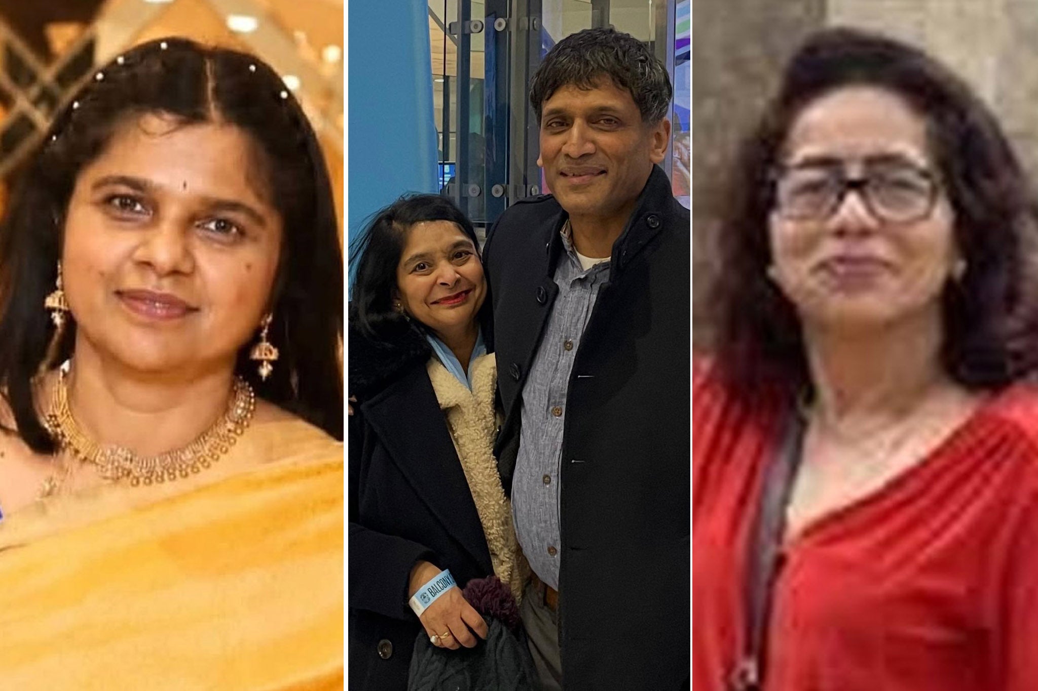 (left to right) Neetu Goyal Tiwari, Mala and Bipin Patel, and Sarada Simkhada are all missing after the Nepal floods