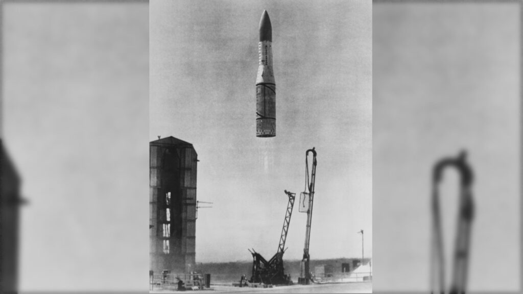 Photo: europesays.com The satellite Prospero X-3 is launched from the RAAF test range in Woomera, South Australia, by a British Black Arrow