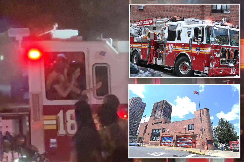 Firefighters filmed giving ride to selfie-shooting ladies