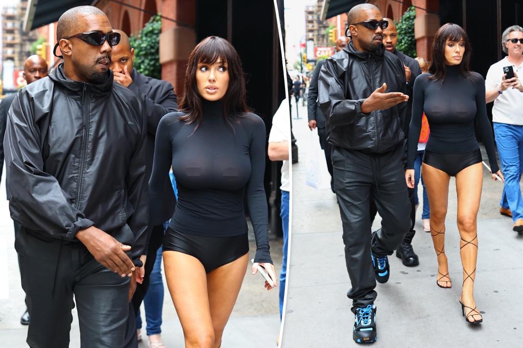 Bianca Censori wears sheer black top, tiny shorts in NYC