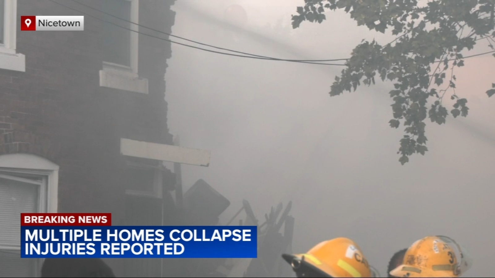 An early morning fire and explosion in Philadelphia's Nicetown section left three homes destroyed and two people injured.