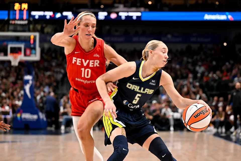 Indiana Fever guard Lexie Hull (left) has been stepping up in the absence of Caitlin Clark.© Jerome Miron-Imagn Images