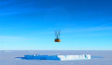 Illustration of the ANITA experiment's balloon detecting anomalous signals over Antarctica. Image generated by AI.
