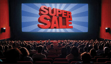 A commercial on a movie screen.